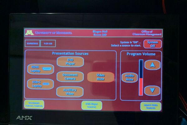 Touchscreen control user interface showing main page