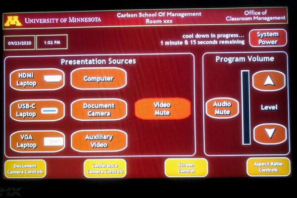 Touchscreen control user interface showing main page