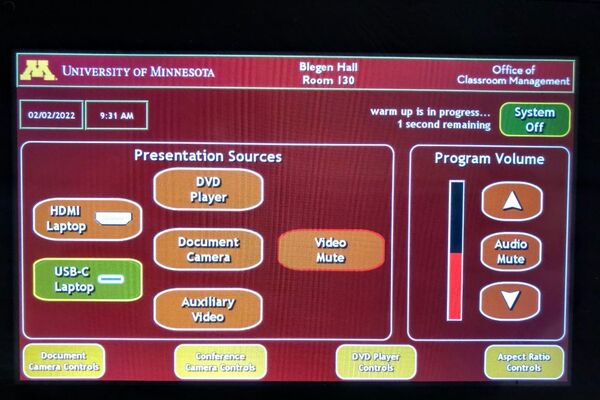 Touchscreen control user interface showing main page