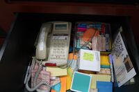 Pedestal - inside view of drawer showing telephone