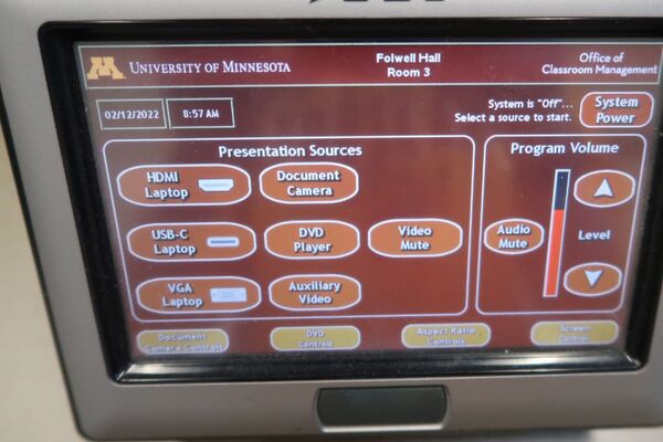 Touchscreen control user interface showing main page