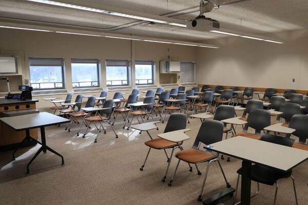 Back of room view of student tablet arm seating