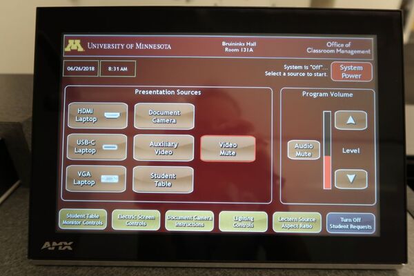 Touchscreen control user interface showing main page