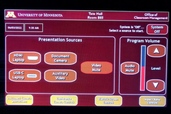 Touchscreen control user interface showing main page