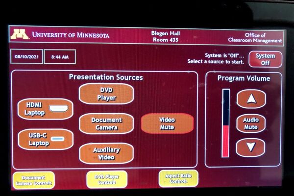 Touchscreen control user interface showing main page