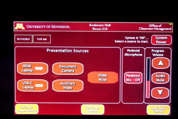 Touchscreen control user interface showing main page