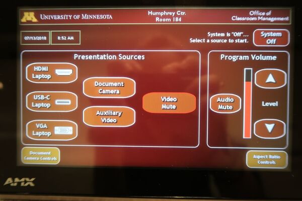 Touchscreen control user interface showing main page