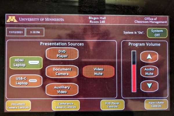 Touchscreen control user interface showing main page