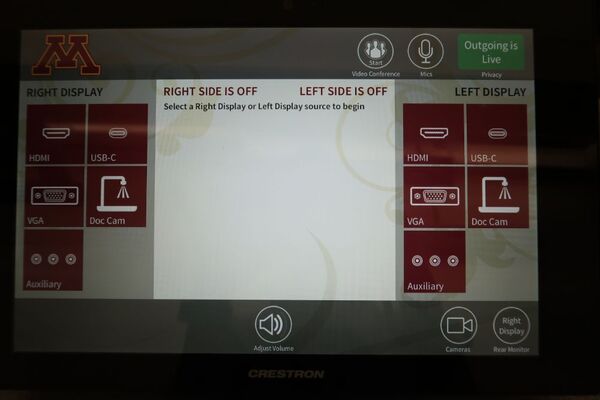 Touchscreen control user interface showing main page