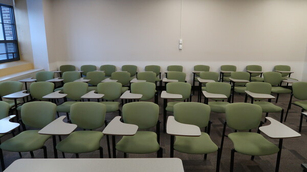 Back of room view of student tablet arm seating