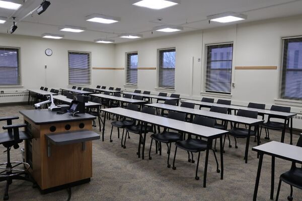 Back of room view of student table and chair seating 