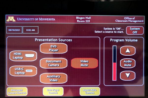 Touchscreen control user interface showing main page