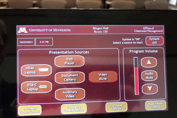 Touchscreen control user interface showing main page