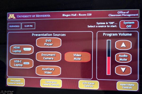 Touchscreen control user interface showing main page