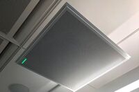 A 2¿ x 2¿ tile mounted to the ceiling to provide microphone coverage over student seating