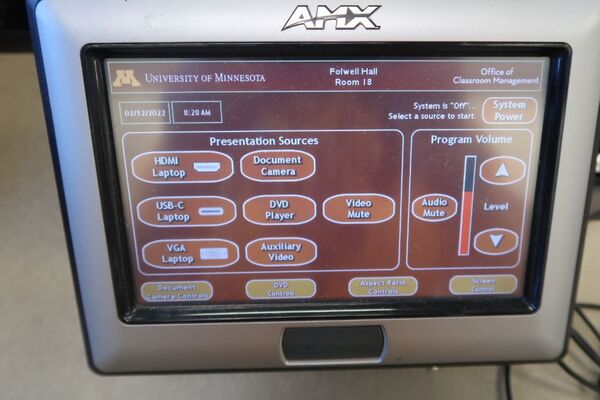 Touchscreen control user interface showing main page