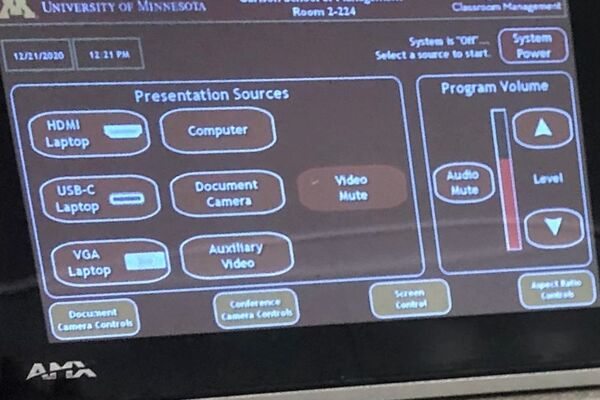 Touchscreen control user interface showing main page