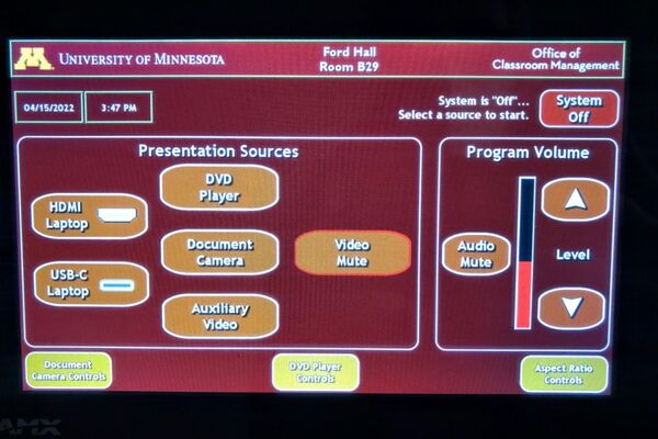 Touchscreen control user interface showing main page