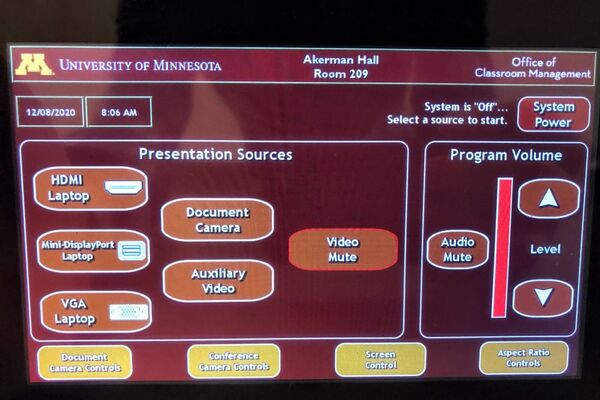 Touchscreen control user interface showing main page