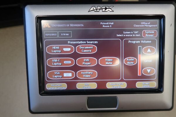 Touchscreen control user interface showing main page