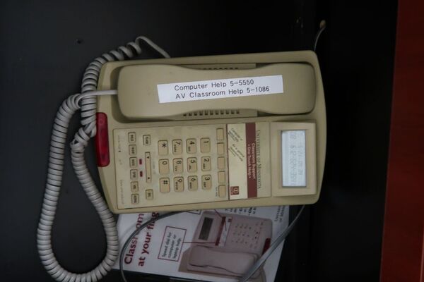 Pedestal - inside view of drawer showing telephone