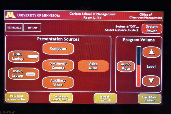 Touchscreen control user interface showing main page