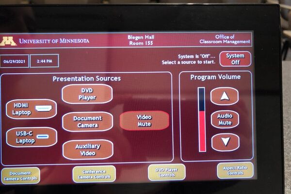 Touchscreen control user interface showing main page