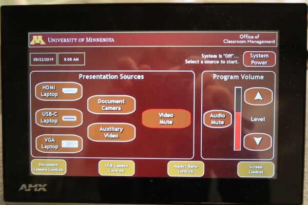 Touchscreen control user interface showing main page