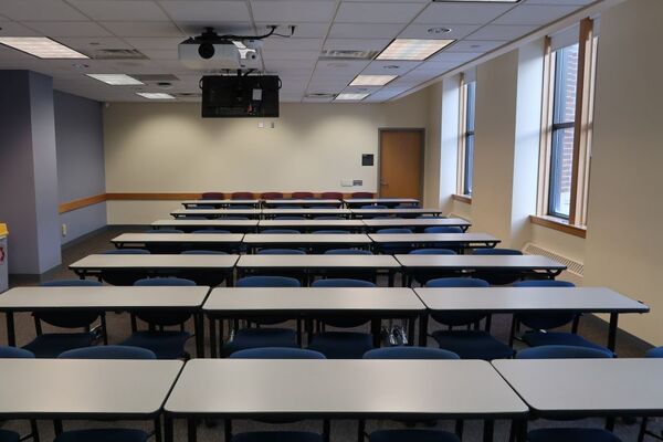 Back of room view of student table and chair seating