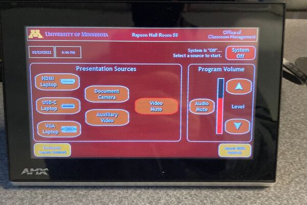 Touchscreen control user interface showing main page