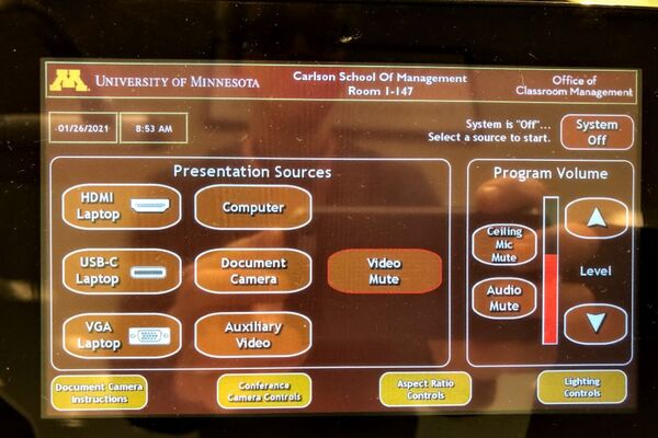 Touchscreen control user interface showing main page