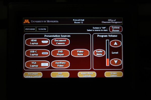 Touchscreen control user interface showing main page