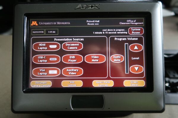 Touchscreen control user interface showing main page