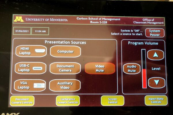 Touchscreen control user interface showing main page