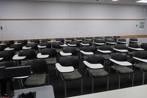 Back of room view of student tablet arm seating 