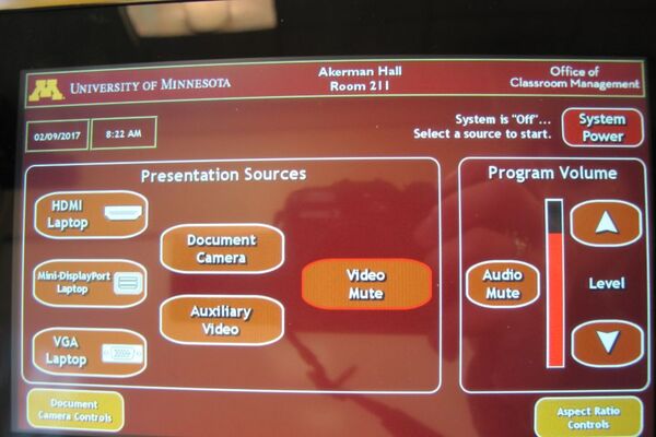 Touchscreen control user interface showing main page