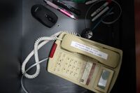 Pedestal - inside view of drawer showing telephone