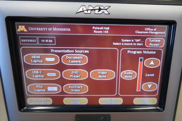 Touchscreen control user interface showing main page