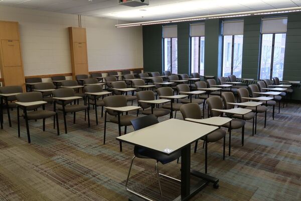 Back of room view of student tablet arm seating 