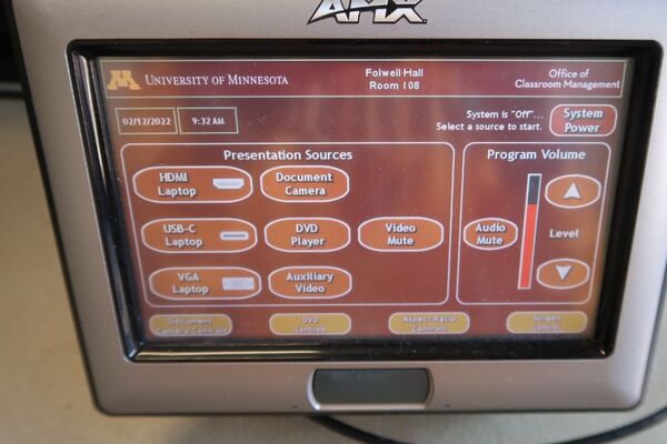 Touchscreen control user interface showing main page