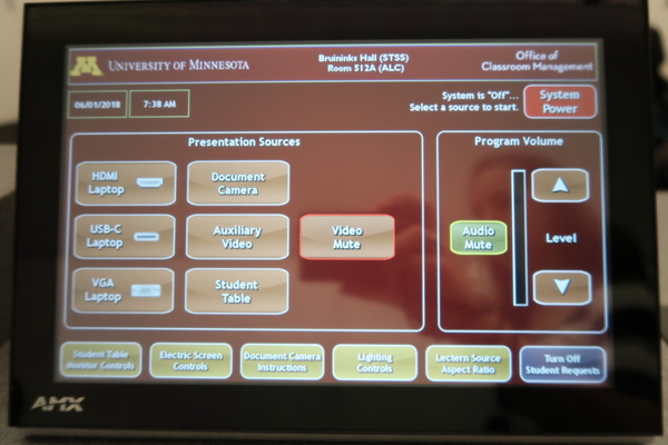 Touchscreen control user interface showing main page