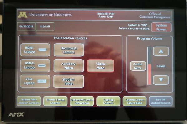 Touchscreen control user interface showing main page