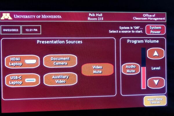 Touchscreen control user interface showing main page