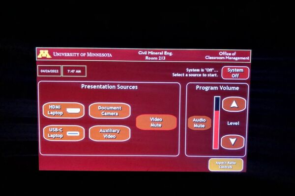 Touchscreen control user interface showing main page