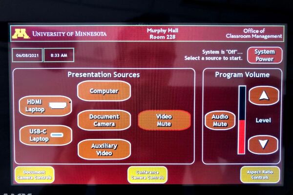 Touchscreen control user interface showing main page