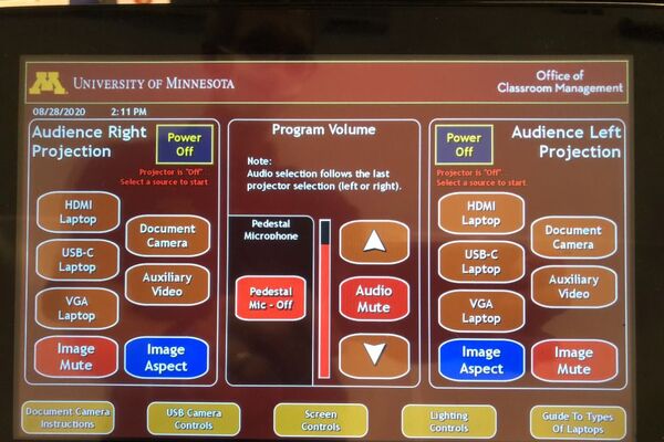 Touchscreen control user interface showing main page