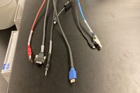 Pedestal - laptop cable connections with cables pulled out showing cable ends