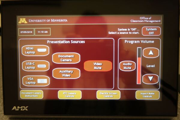 Touchscreen control user interface showing main page