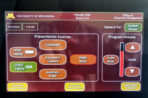 Touchscreen control user interface showing main page