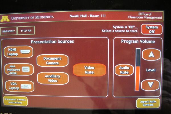 Touchscreen control user interface showing main page